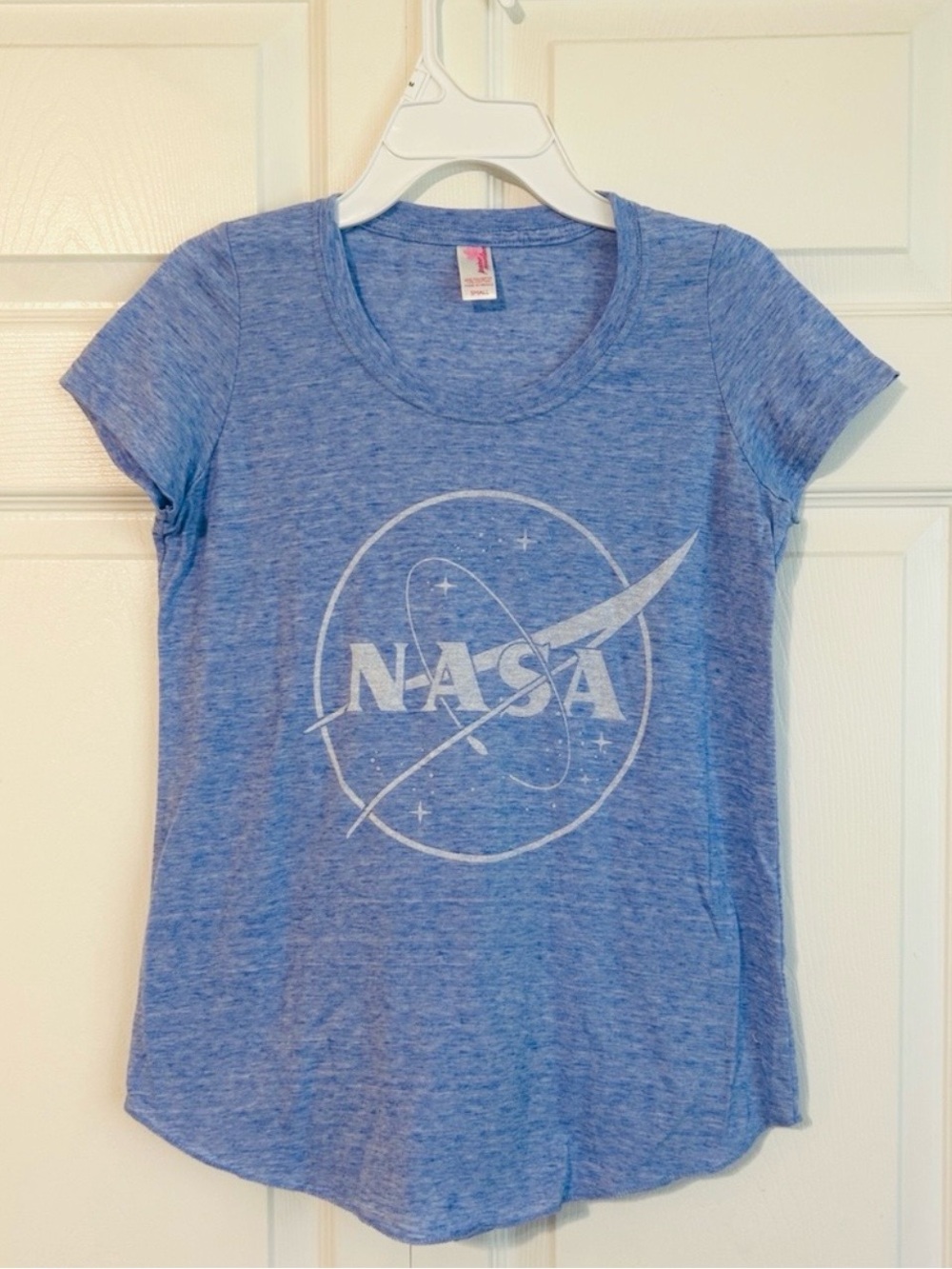 4 for $25! NASA Women's Short Sleeve Scoop Neck Tee - Heather Blue